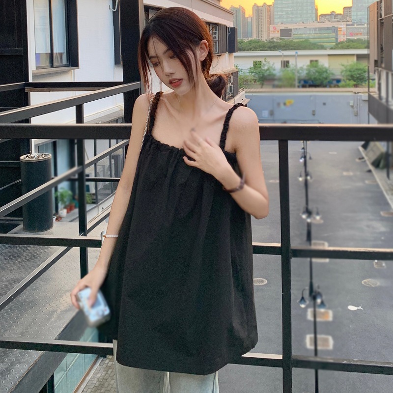 Áo Hai Dây Mùa Hè Màu Trơn Phối Ren Hở Lưng Phong Cách Hàn Quốc Cho Nữ