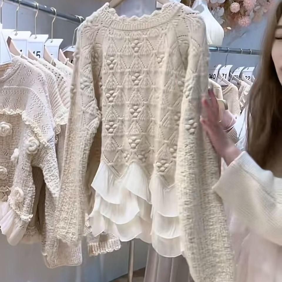 Áo Len Hàn dệt hoa phối 3 tầng tơ bèo dệt kim hoạ tiết Viviene