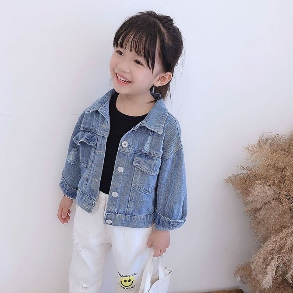 Áo Khoác denim In Hoa Dễ Thương Thoải Mái Thời Trang Xuân Thu 2023 Cho Bé Gái