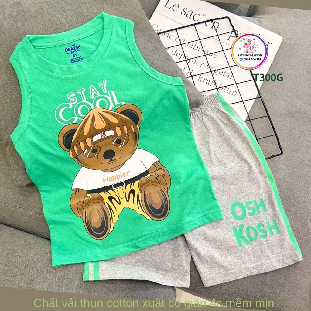 20 đến 30kg - Đồ bộ bé trai - Bộ ba lỗ sát nách cho bé trai size đại thun cotton mát mùa hè T300