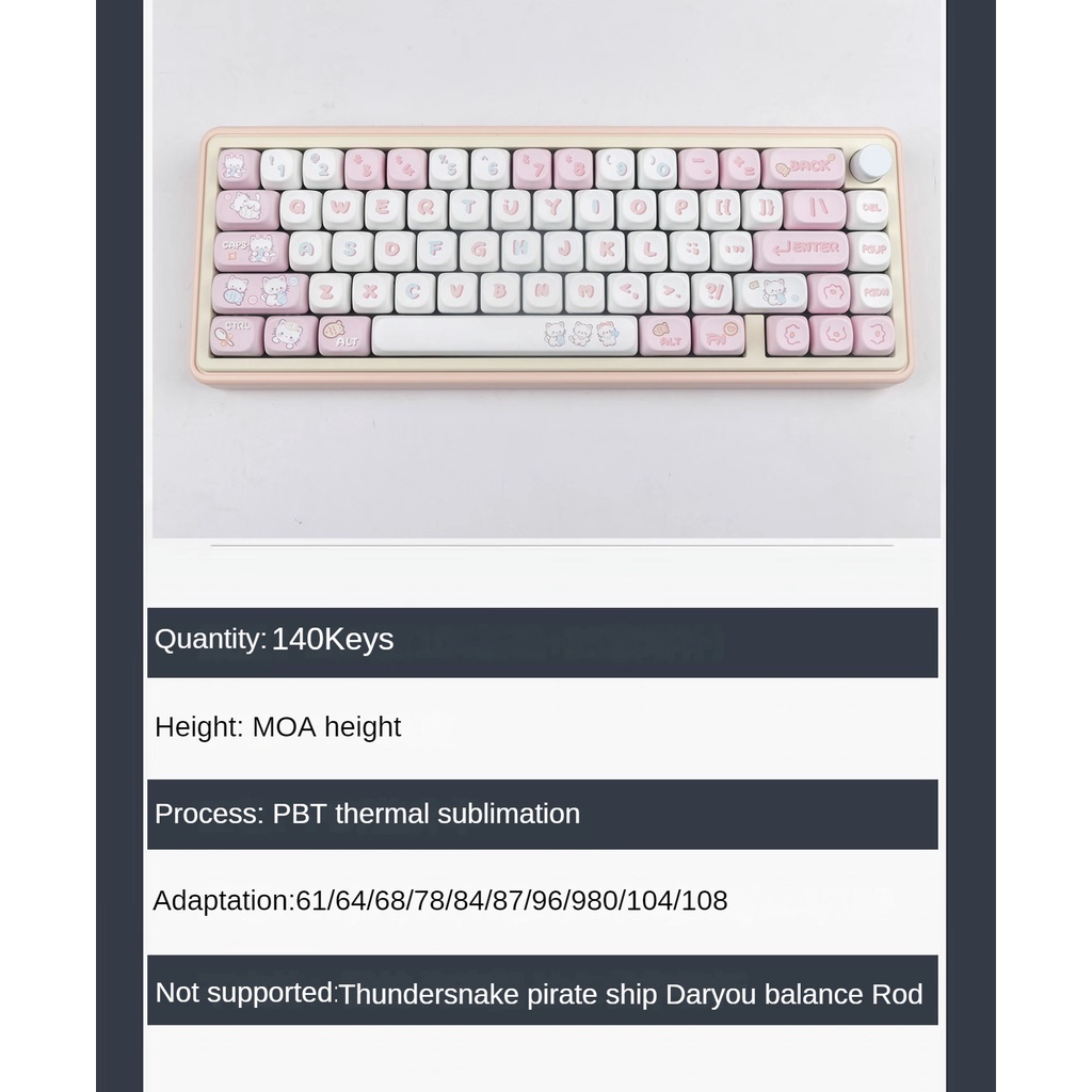 Pbt Nắp Đậy Phím Đàn Cá Mèo Hoạt Hình Màu Hồng / Cá Mập akko a75f87 75 99 104