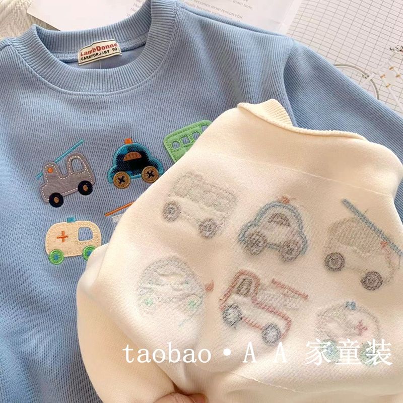 Áo Nỉ Tay Dài Thêu Hình Xe Hơi Dễ Thương Phong Cách Nhật Hàn Thời Trang Mùa Thu Cho Bé