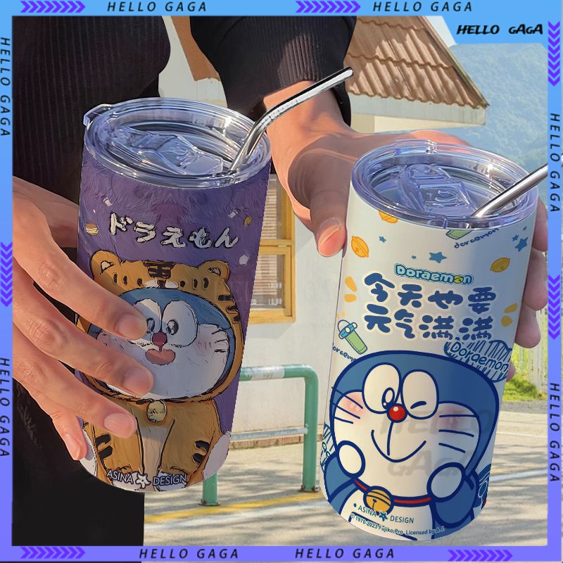 Cốc Nước Giữ Nhiệt Bằng Thép Không Gỉ Có Ống Hút Họa Tiết Hoạt Hình Doremon Dễ Thương Có Giá Trị Cao Cho Văn Phòng