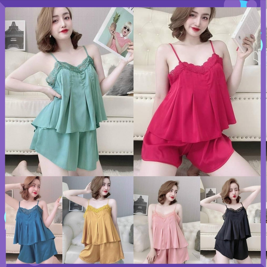 set đồ ngủ nữ 2 dây quần đùi hở lưng, bộ ngủ mặc nhà sexy - CN32