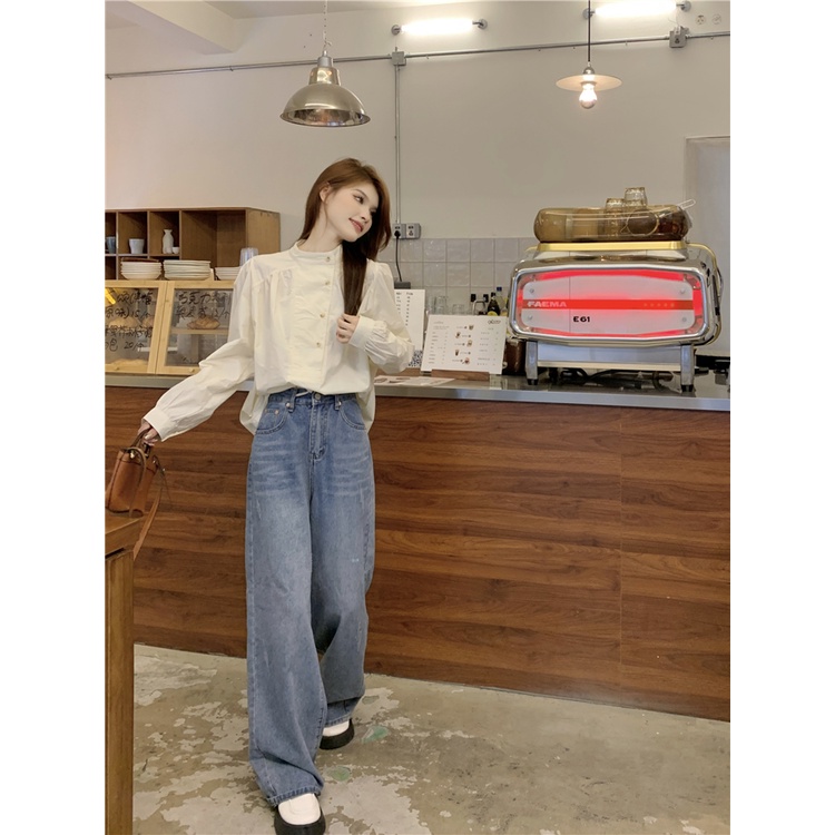 Áo Sơ Mi Tay Dài Cổ Đứng Dáng Rộng Phong Cách Pháp Thời Trang Mùa Thu Cao Cấp Cho Nữ