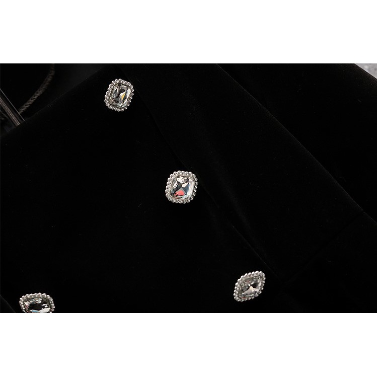 🌸Hàng Order🌸Váy Đầm Bigsize Nhung Tay Dài Đính Cúc Đá Xếp Ly 2 Tấng Sang Chảnh Nữ Tính 🌸Hàng Quảng Châu