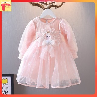 Váy công chúa bé gái 1-6 tuổi hình elsa đội vương miện đính nơ, Đầm dự tiệc cho bé điệu đà đáng yêu