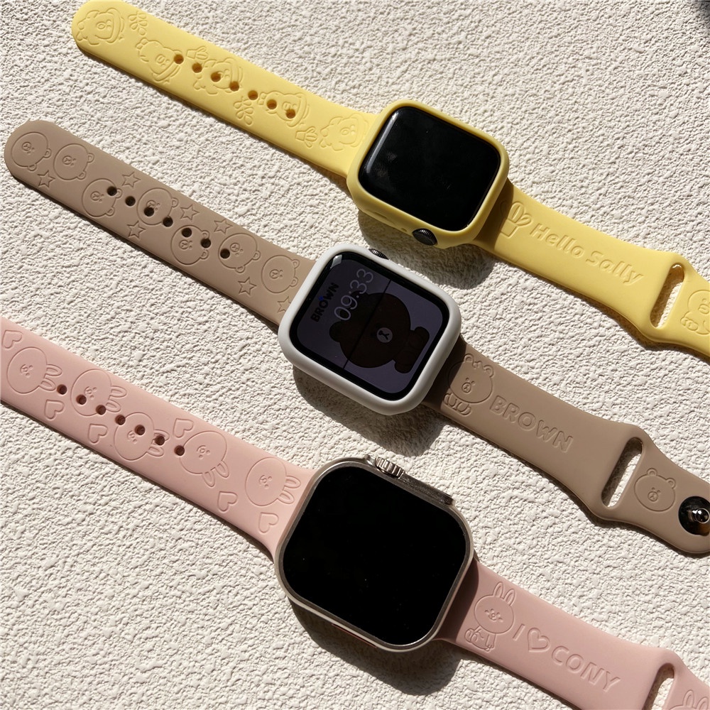 Hoạt Hình Dây Đeo Đồng Hồ 3d Hình Gấu brown / Thỏ cony Cho apple watch ultra 49mm s9 s8 series 7 se 6 5 4 3 2 1