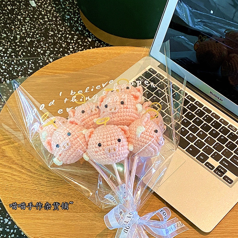 Bó Hoa Đan Len Thủ Công Hình Chú Heo Thiên Thần Dễ Thương Dùng Làm Quà Tặng Cho Bạn Gái