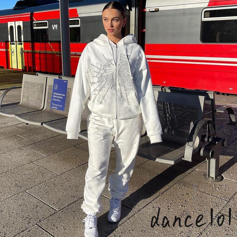 Áo Hoodie Tay Dài Có Khóa Kéo In Hình Nhện Đính Đá 1O1 Thời Trang Cho Nữ