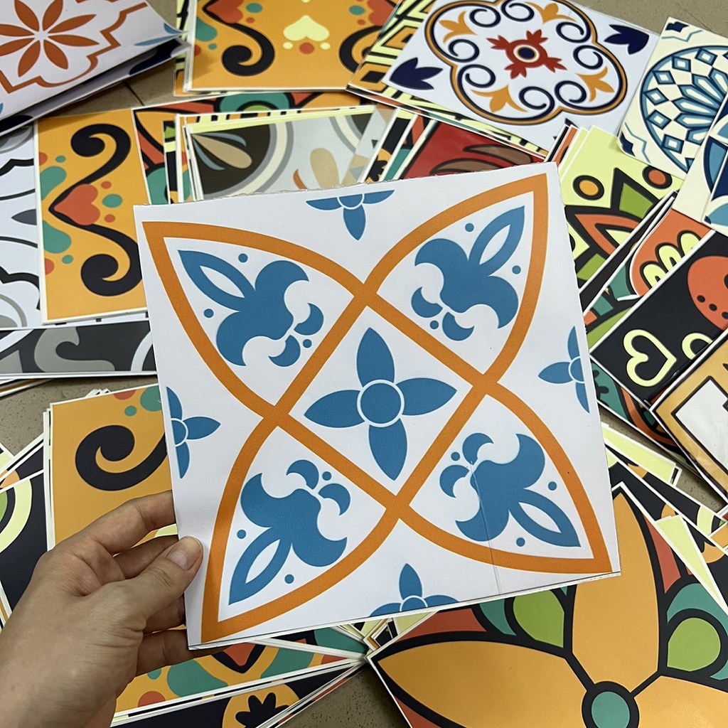 Decal gạch bông ô lẻ hình lục giác hình vuông decor nhà cửa chống nước