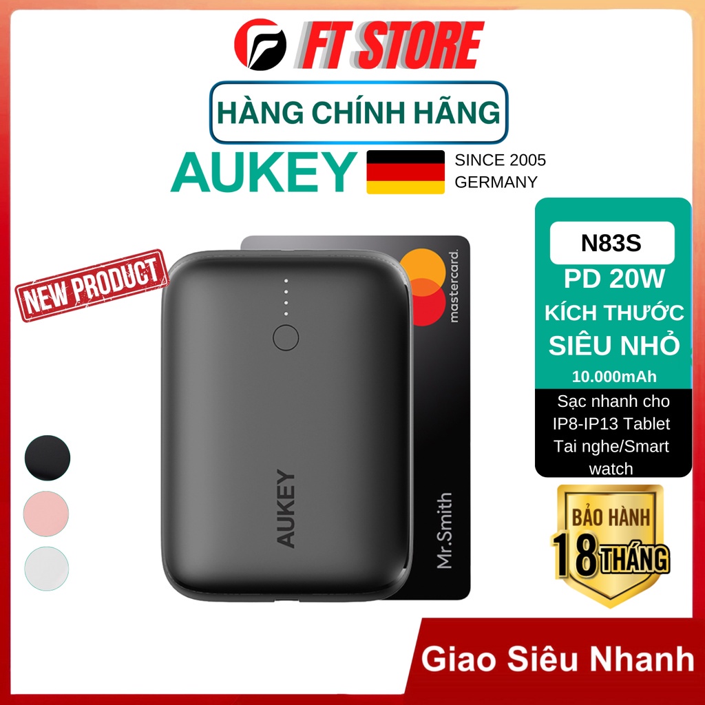 Pin Sạc Dự Phòng AUKEY Basix Mini PB-N83S 10.000mAh Sạc Nhanh PD 20W/QC3.0 nhỏ gọn
