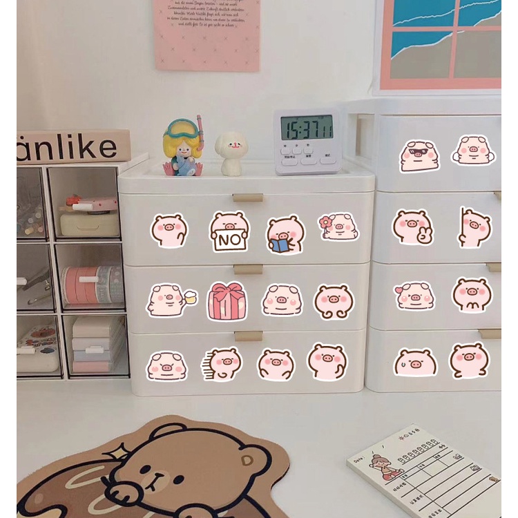 Set 40 Miếng Dán Trang Trí Hình Chú Heo Hồng Dễ Thương Ốp