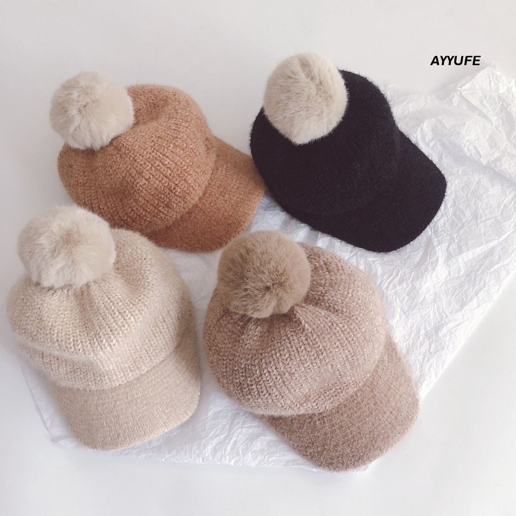 Ayyufe Mũ Lưỡi Trai Dệt Kim Màu Trơn Đính Bóng Lông Thời Trang Thu Đông Cho Bé