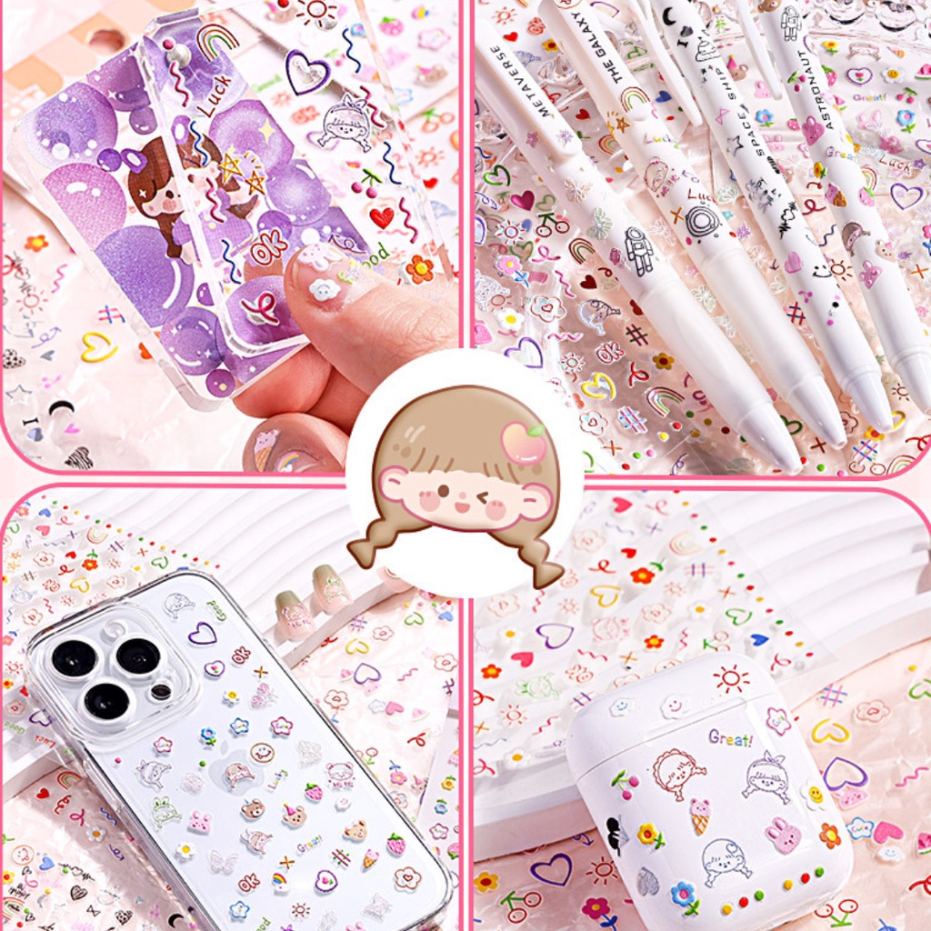 Nhãn Dán Trang Trí Móng Tay Họa Tiết Hoạt Hình 5d Dễ Thương Cho Bé