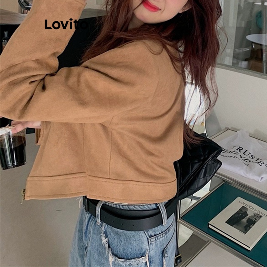 Lovito Áo khoác có túi dây kéo trơn thông thường cho nữ LNA29090
