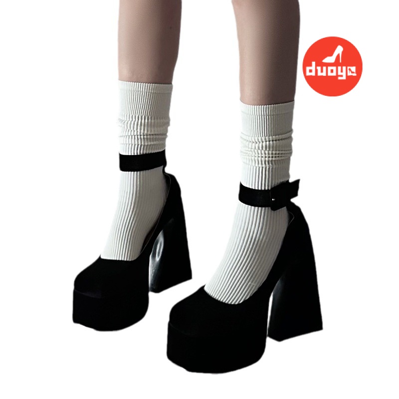 Nhà máy duoya tóc thẳng ~  giày barbie nền tảng chống thấm nước giày cao gót da lộn dày-chữa giày mary jane giày gót dày phụ nữ giày mùa xuân thu miễn phí vận chuyển