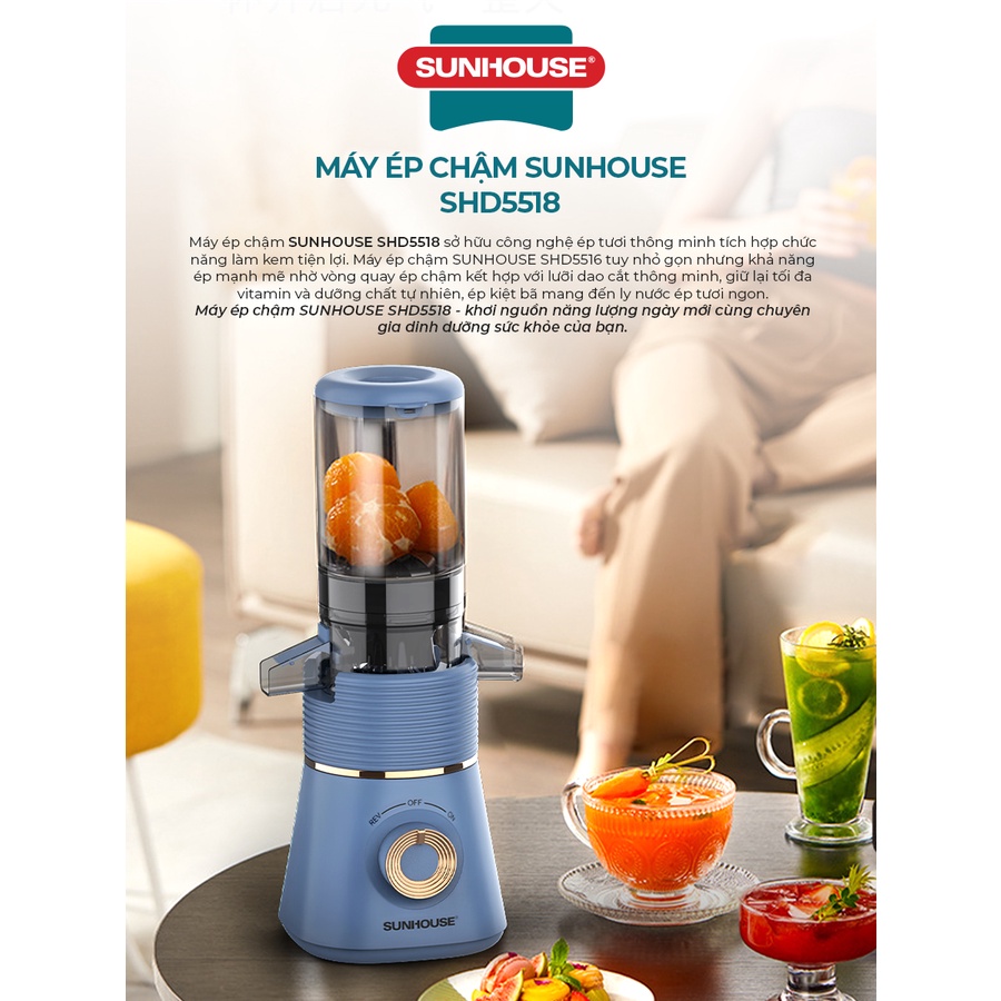 Máy ép chậm Sunhouse SHD5518 - Dung tích cối 600ml - Chính hãng Sunhouse, bảo hành 12 tháng