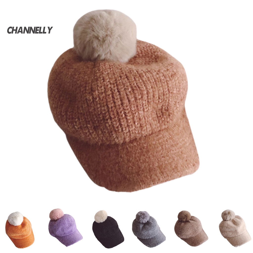 Channel Mũ Lưỡi Trai Mềm Đính Bóng Lông Cho Bé