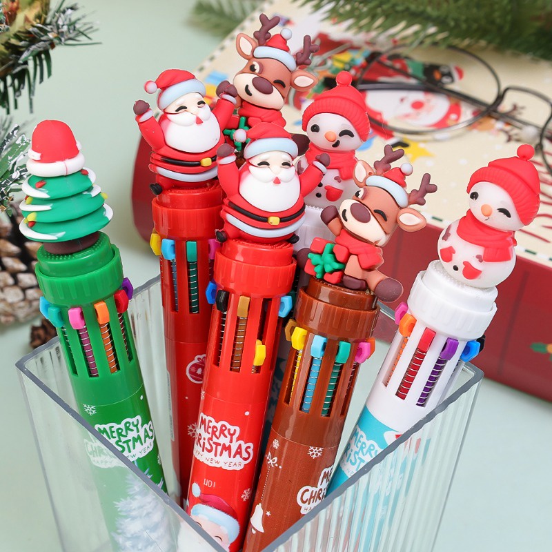 10 Bút Bi / Bút Bi mini Họa Tiết Cây Thông Noel Hoạt Hình Graffiti Nhiều Màu Sắc Cho Học Sinh / Văn Phòng / Trường Học