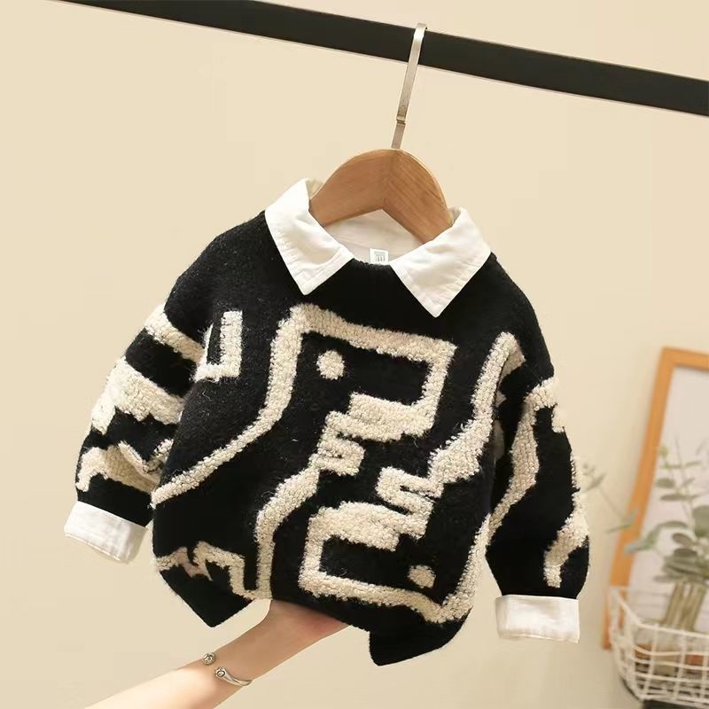 Phlis Áo Sweater Dệt Kim Phối Lông Chồn Thời Trang Thu Đông 2023 Cho Bé