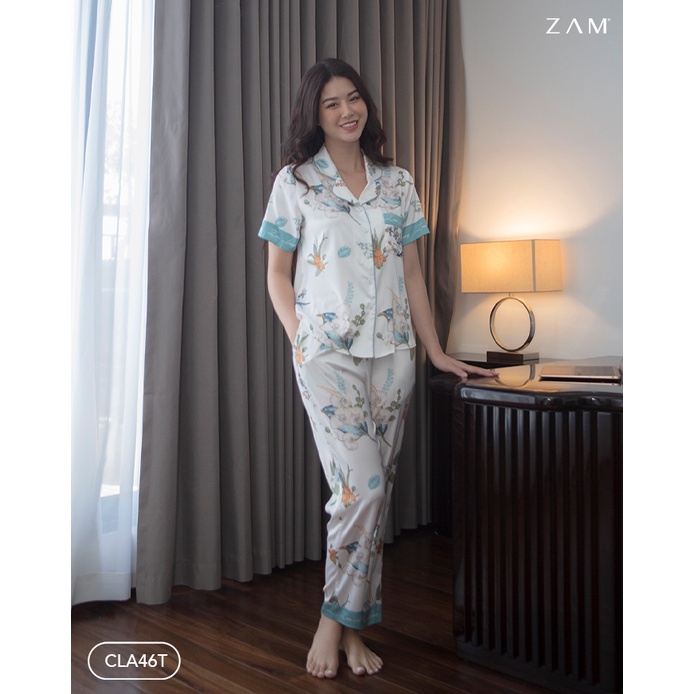 BỘ NGỦ SHE BY ZAM - CLA46T - BỘ NGẮN TAY QUẦN DÀI HOA LAN XANH