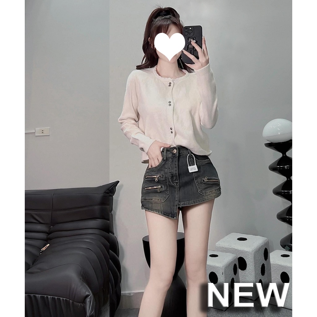 Áo cardigan, Áo Len, Áo Khoác Chất Len Lông Dày Dặn, Ấm Áp Màu Hồng Trắng, Cúc Hoa