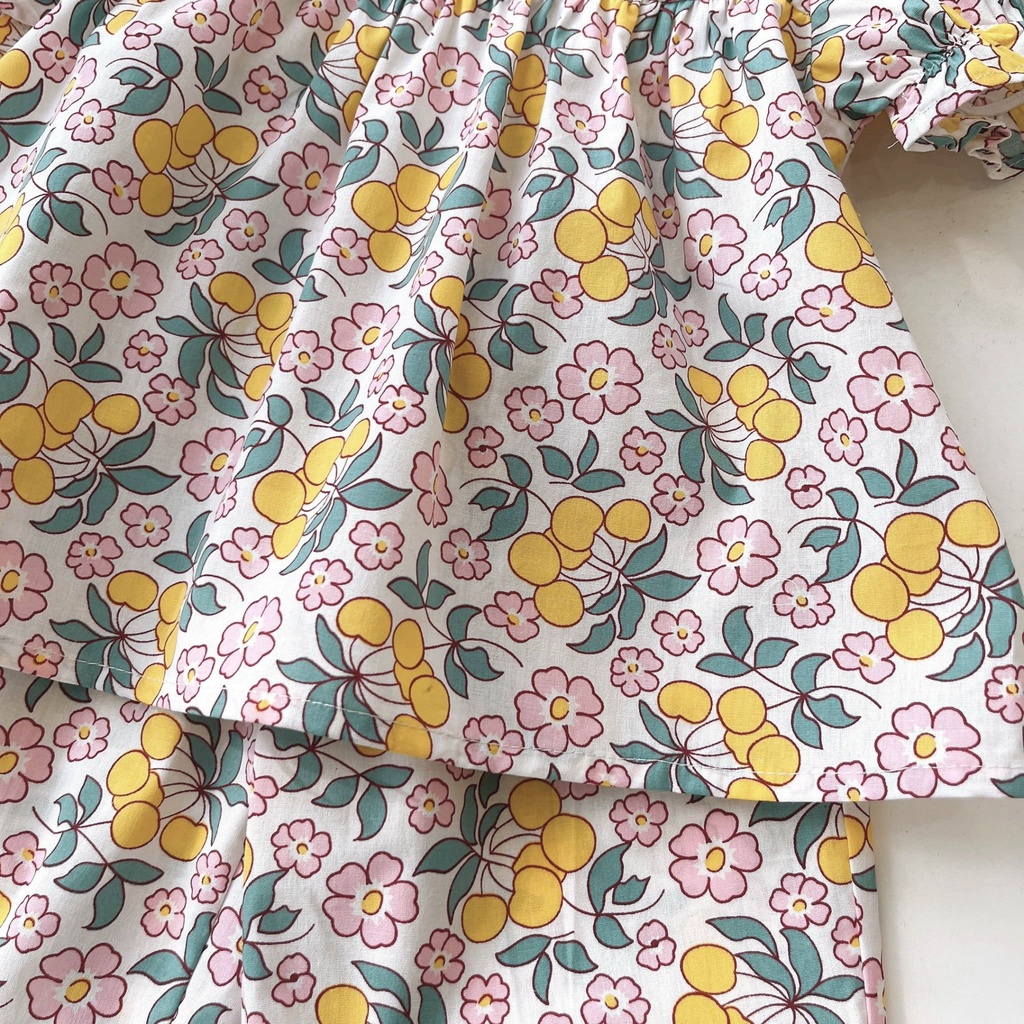 Set bộ bé gái NR04 hoạ tiết hoa lá Hồng,Cam,Vàng  Ngò Rí Store