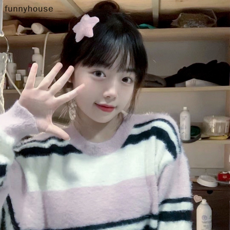 Kẹp Tóc Hình Ngôi Sao Màu Trơn Phối Lông Dễ Thương Thời Trang Cho Bé Gái