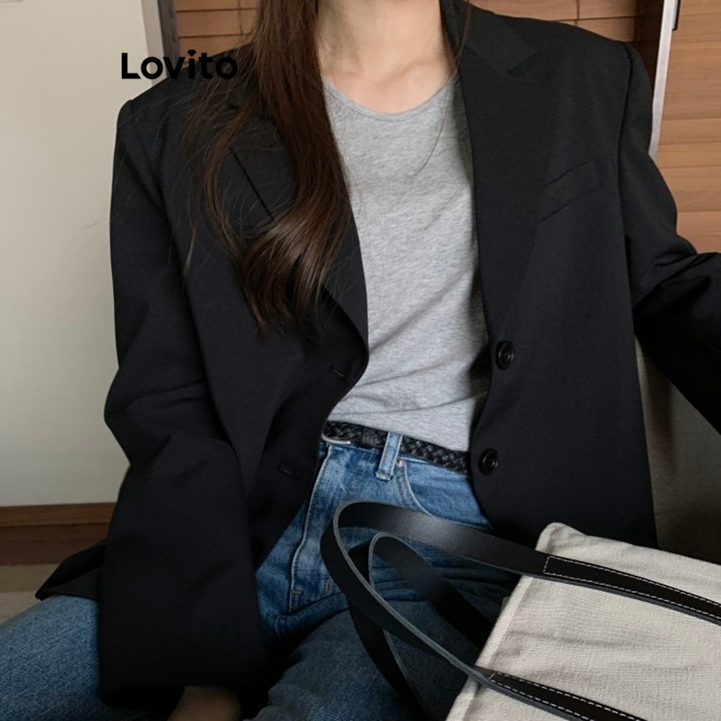 Lovito Áo khoác blazer trơn có nút thông thường dành cho nữ LNA30271
