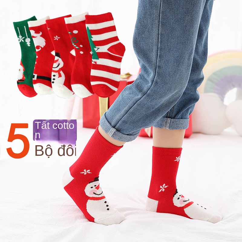 Set 5 Đôi Tất Phong Cách Giáng Sinh Đáng Yêu Cho Bé 5 Tuổi