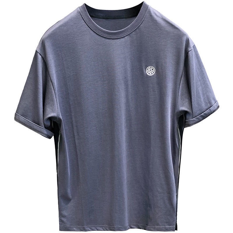 Áo Thun Tay Ngắn Dáng Rộng Họa Tiết Kẻ Sọc Màu Sắc Tương Phản Phong Cách Hàn Quốc Cho Nam