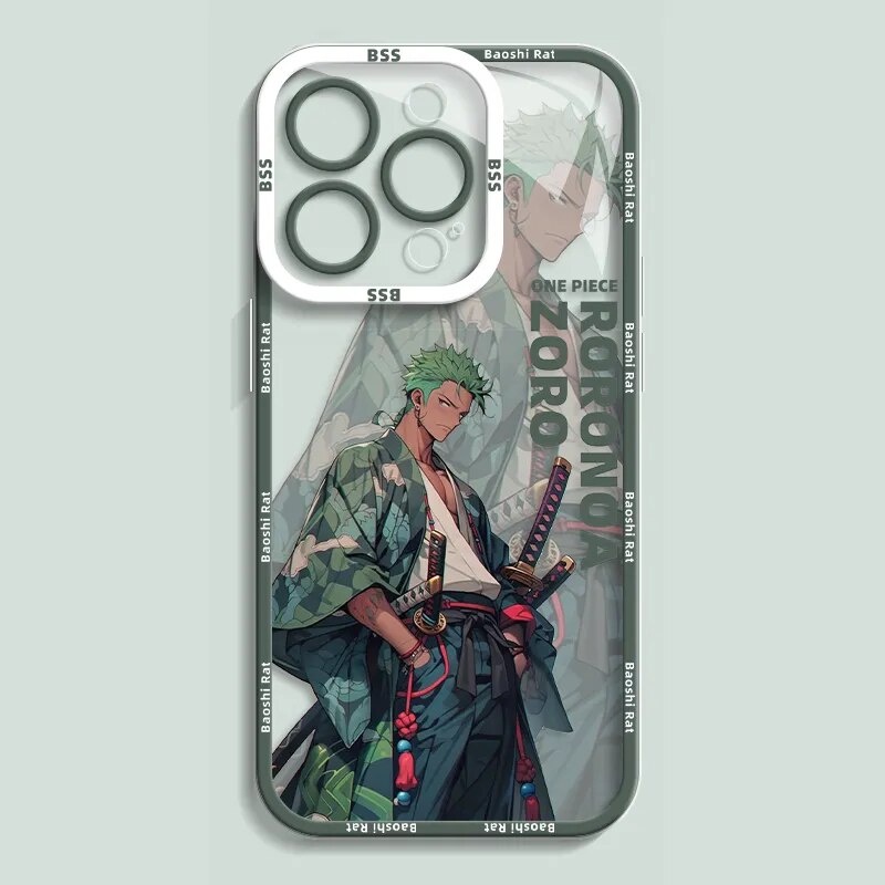 Ốp lưng iphone samsung xiaomi oppo cạnh vuông Anime One Piece Roronoa Zoro Luffy Clear