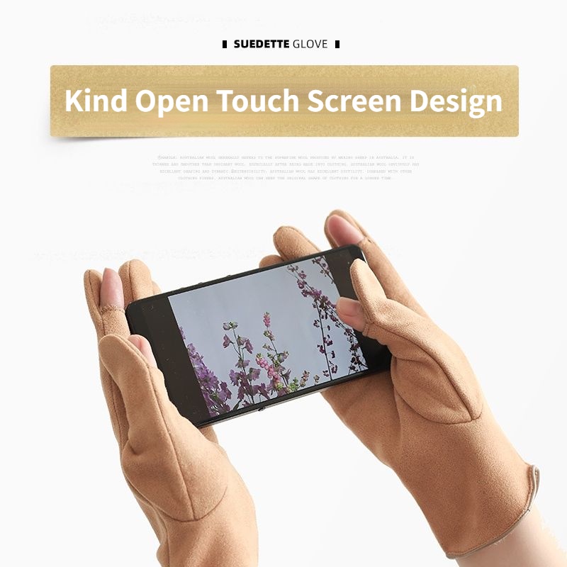 Găng Tay Da Cừu Giữ Ấm Mùa Đông Có Thể Chạm Màn Hình Cảm Ứng Dễ Thương Dành Cho Nữ