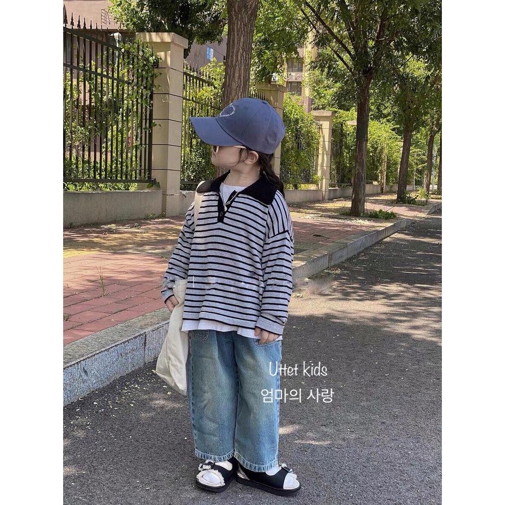 ÁO LEN POLO SỌC PHONG CÁCH HÀN QUỐC CHO BÉ GÁI VÀ BÉ TRAI RẤT ĐẸP T31