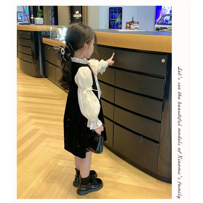 CATIMINI Đầm Dài Tay Phồng Đính Nơ Cao Cấp Thời Trang Xuân Thu Cho Bé Gái