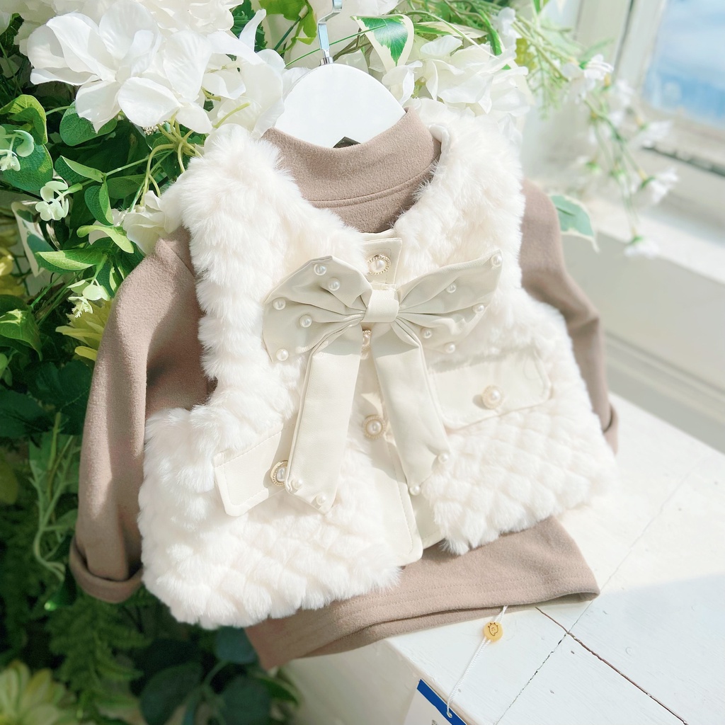 S49 - Áo Gile lông thỏ cho bé, khoác lông cao cấp mềm mại cho bé gái
