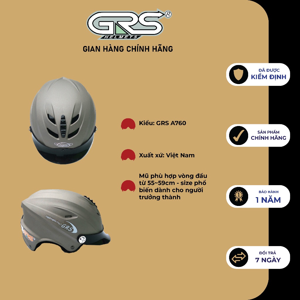 Mũ bảo hiểm nửa đầu lưỡi trai GRS A760