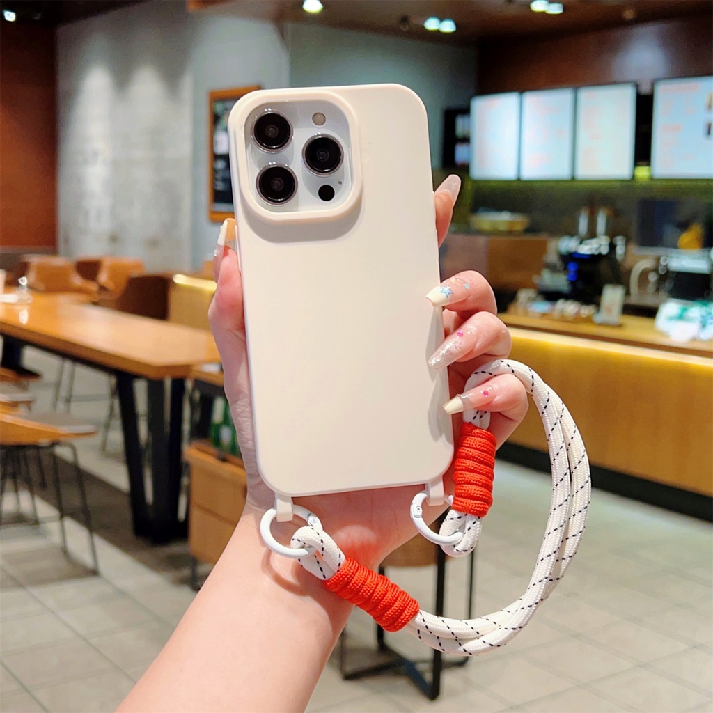 Ốp Điện Thoại silicone Mềm Màu Trơn Có Dây Đeo Cho iphone x / xs xsmax xr 11 12 13 14 15 plus pro promax