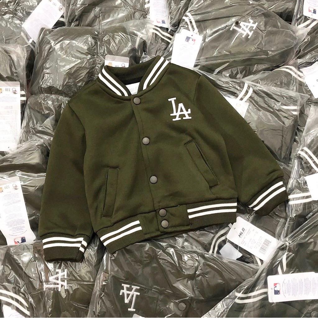 Bomber MLB , Áo Khoác Bomber Baseball MLB Big Logo LA Dark Green FORM ÔM