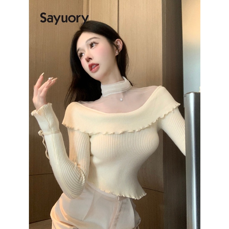 Áo sweater Dệt Kim Phối Lưới Thời Trang Cho Nữ 2023