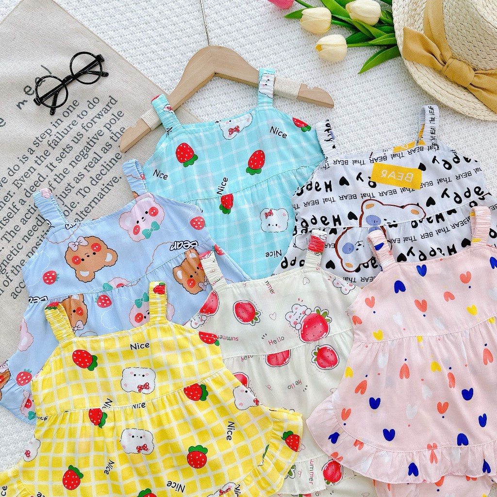 Đồ Bộ Mặc Nhà Vải Tôn -Bộ Hai Dây Tole Cho Bé mềm mịn mát kiểu dáng xinh xắn đáng yêu cho Bé Gái 7-13kg