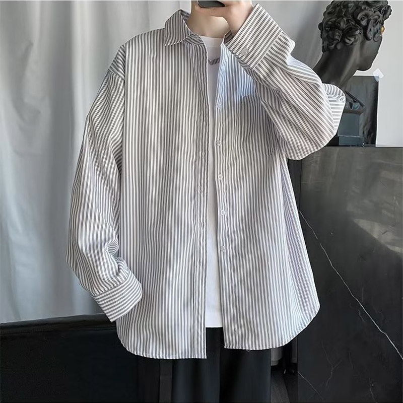 Áo Sơ Mi Nam Dài Tay Họa Tiết Sọc Dọc Thời Trang Hàn Quốc