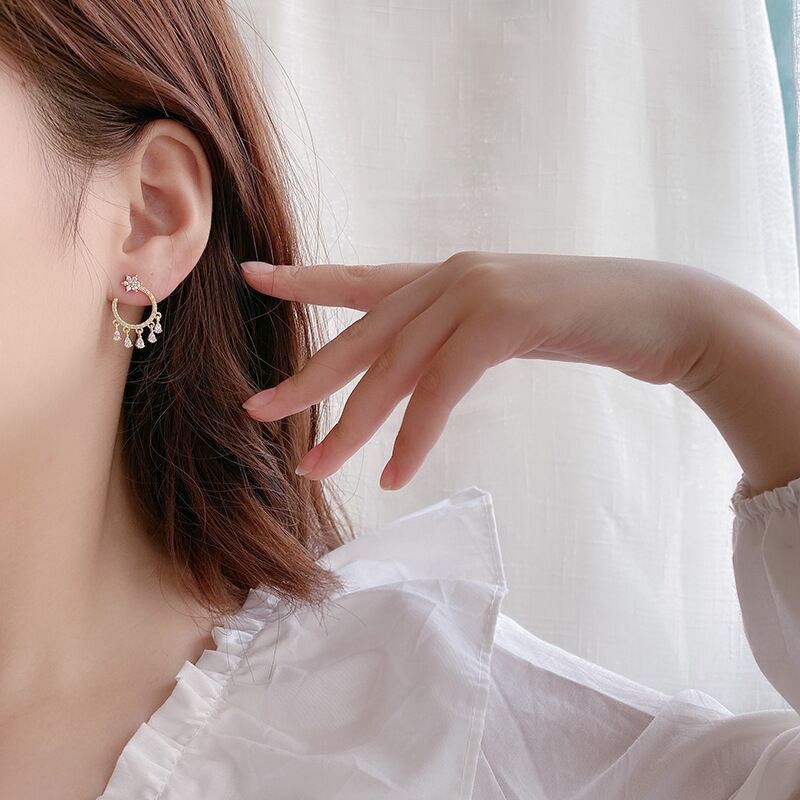 Six Bông Tai Đính Đá zircon Hình Học Nhỏ Đơn Giản Tươi Mới Cho Nữ