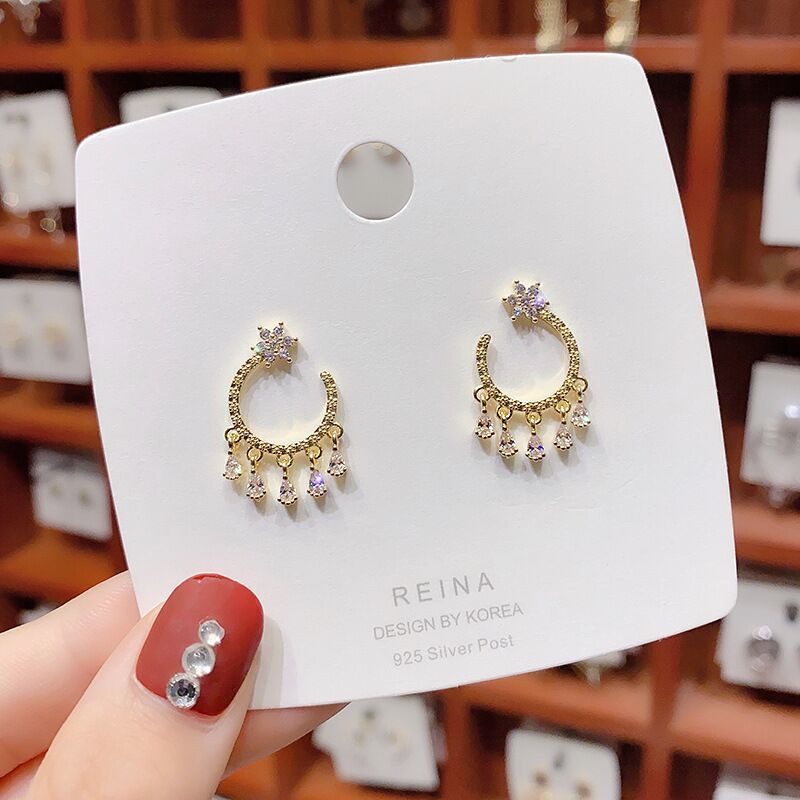 Six Bông Tai Đính Đá zircon Hình Học Nhỏ Đơn Giản Tươi Mới Cho Nữ