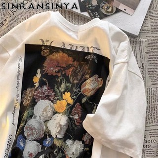 Áo Thun Cổ Tròn Dáng Rộng In Họa Tiết Hoa Phong Cách retro Đường Phố Mỹ Thời Trang Cho Nam