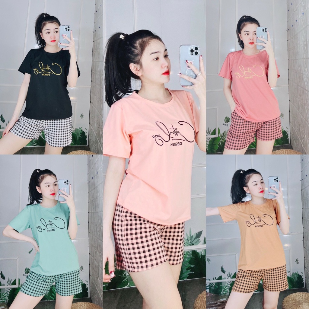 Set Đùi Cotton Áo Thêu Chữ Ký Desine Bigsize Mặc Nhà