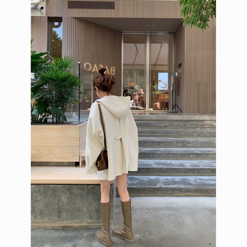 Áo Khoác Len Dày Dặn Dáng Rộng Phong Cách Hàn Quốc Thời Trang Thu Đông Cho Nữ