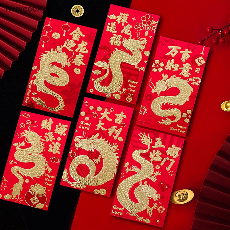 Set 6 Bao Lì Xì Hình Rồng Năm Mới 2024 Phong Cách Trung Hoa