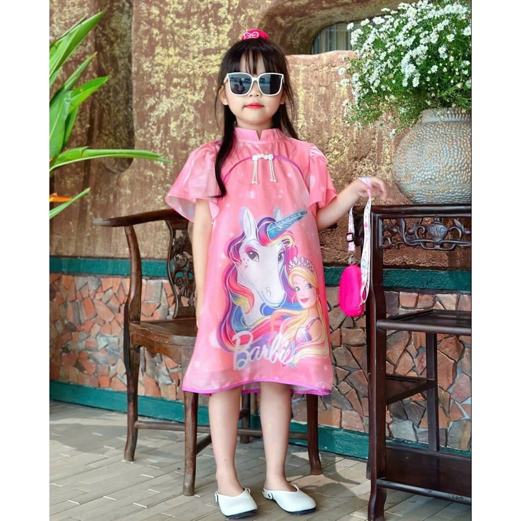(SIZE 10-32KG) VÁY LỤA CỔ SƯỜN SÁM IN NGỰA PONY CHO BÉ SIÊU XINH